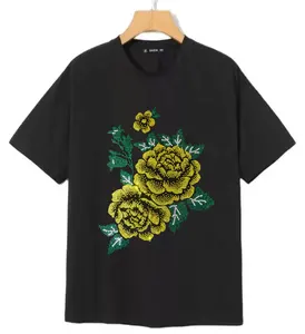 China manufacturer hot fix yellow rose flower custom iron on transfer printing rhinestone transfer rose designs