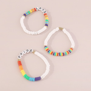 Brazaletes de moda Juego de 3 piezas Nombre personalizable Pulsera de arco iris de amor de cerámica suave - Product Image 3