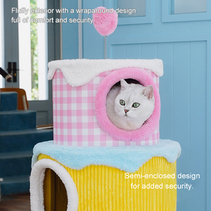 แผ่นผ้าฝ้ายแบบถอดออกได้สำหรับเค้กแมวสามชั้นดีไซน์บ้านแมวแบบล้อมรอบครึ่งชั้นสำหรับปีนเขาและทำให้ถอดออกได้ - Product Image 4