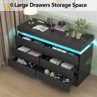 Commode minimaliste à 6 tiroirs avec prise de courant et lumière LED, noir, rangement pour chambre à coucher, pour salon
