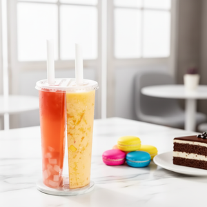 כוסות בובה כפולות שקופות חד פעמיות ממותגות PP בנפח 700 מ\\\"ל עם מכסים לשימוש במשקאות - Product Image 1