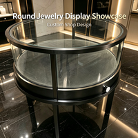 Stand Display Perhiasan Stainless Steel Melingkar Kustom, Lemari Display Perhiasan Kaca Lengkung, Lemari Display Jam Tangan