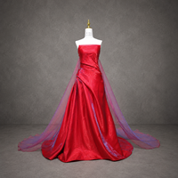 Robe de soirée classique rouge irisée, bustier, froncée, avec cape en tulle bicolore, coupe trapèze, pour bal de promo et concours de beauté, sur mesure, vente en gros