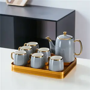 Classical Design Royal Green Porcelain Coffee Tea Pot 6 Cups Set European Luxury Ceramic Tea Sets With Gift Box