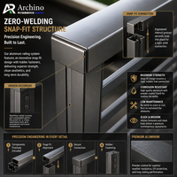 Balustrade modulaire en aluminium sur mesure pour projet de complexe hôtelier de luxe, résistante à la corrosion, en alliage 6063-T5, système de garde-corps de sécurité