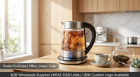 Bouilloire Électrique Intelligente en Verre 1,7 L, Vente en Gros Usine, Intérieur en Acier Inoxydable 304, Contrôle Numérique de la Température 20-100°C, Maintien au Chaud, Affichage LED, Usage Domestique