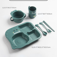 Kit de boîte à lunch pour bébé dinosaure, plateau alimentaire en paille de blé, bol et tasse pour bébé, 3 compartiments, vaisselle pour enfants, boîte à lunch bento
