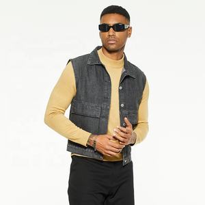 <span class=keywords><strong>Gilet</strong></span> in Denim moda di alta qualità personalizzato <span class=keywords><strong>nero</strong></span> sbiadito per il corpo a manica corta <span class=keywords><strong>camicia</strong></span> da uomo con tasca - Product Image 2