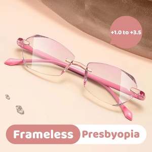 Gafas de Lectura con Logotipo Personalizado 2025, Montura sin Aro con Corte de Diamante, Ultraligeras, Anti Luz Azul, para Mujer - Product Image 2