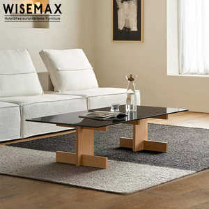WISEMAX FURNITURE Tavolino da <span class=keywords><strong>Caffè</strong></span> Nordico Moderno Rettangolare con Base in Legno di Quercia Massiccio e Piano in Vetro per Soggiorno - Product Image 4