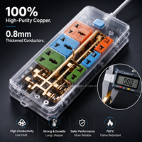 Regleta de alimentación industrial universal de alta resistencia de 3-8 vías, 2500W 10A con 1 puerto Tipo-C y 2 puertos USB-A, enchufe de extensión IP44
