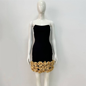 Abito Mini Fasciante <span class=keywords><strong>Nero</strong></span> alla Moda con Fiori 3D, <span class=keywords><strong>Vestito</strong></span> <span class=keywords><strong>Corto</strong></span> Semplice per Compleanno, Serate, Cocktail Party, Abiti Formali da Donna - Product Image 4