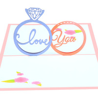 Carte de vœux créative, imprimée en couleur, avec anneau de diamant, invitation de mariage tridimensionnelle, carte de bénédiction 3D