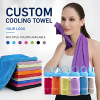 Serviette rafraîchissante en microfibre personnalisée avec logo, étui en silicone, séchage rapide, pour sport, gym, course à pied, avec bouteille PE intégrée
