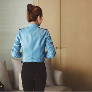 Veste courte en similicuir souple pour femme, manteau décontracté à manches longues avec fermeture éclair, veste de moto en cuir PU, veste bomber pour femme d'automne - Product Image 4