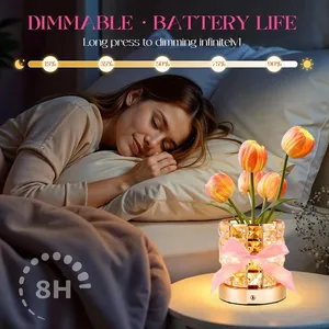 Romántico recargable Regalo de Cumpleaños pequeña Luz De noche decoración del hogar Base de <span class=keywords><strong>cristal</strong></span> regulable inalámbrico LED tulipán lámpara de mesa de lujo - Product Image 5