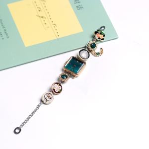 Montre-bracelet à quartz rétro unique personnalisée pour femme, or rose, émail floral, cristal, chaîne réglable, cadran analogique, bijou élégant - Product Image 2