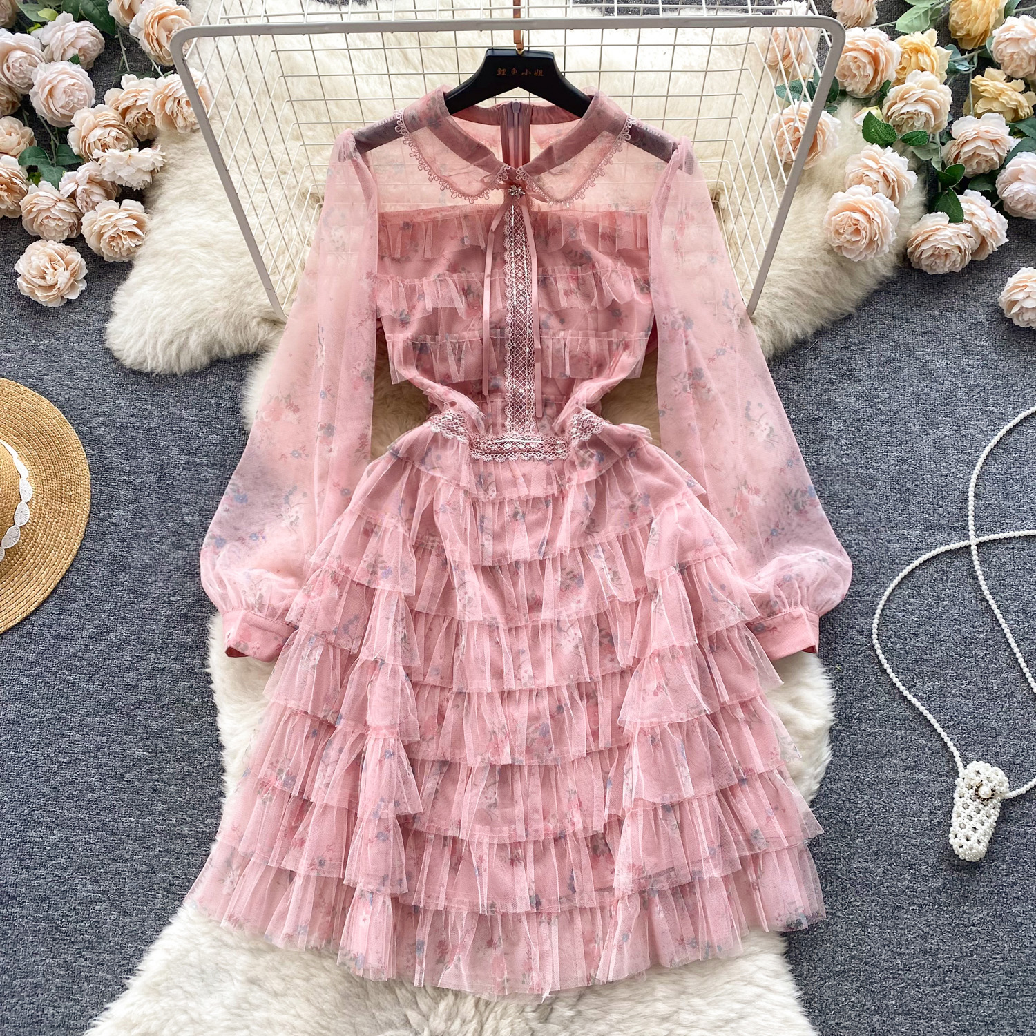 Elegant Pink Lace Skater Dress - Women's Fashion Statement