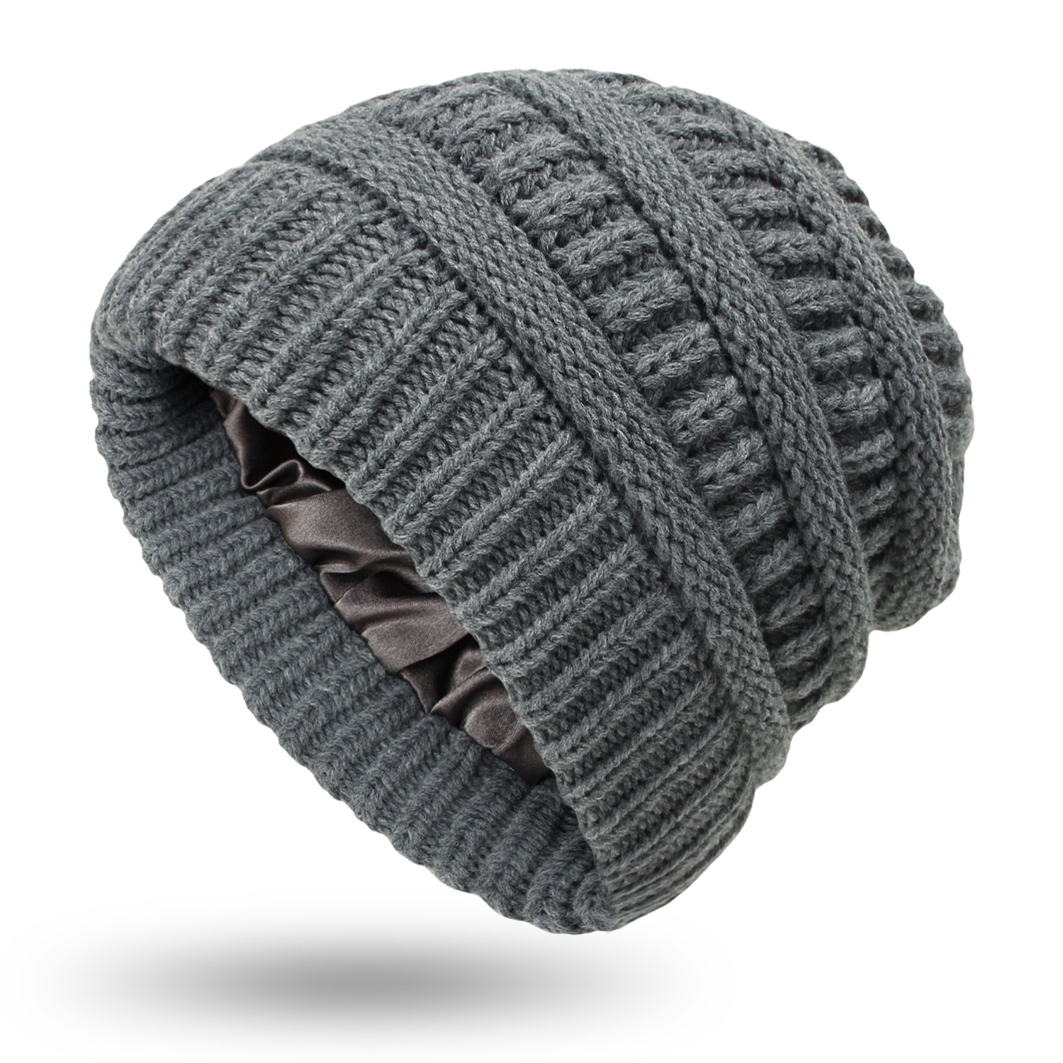 Winter Satin-Lined Beanie Unisex Knit Slouchy Hat Warm Women main image 3