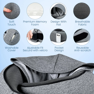 <span class=keywords><strong>Oreiller</strong></span> de voyage à capuche pour le soutien du cou, en mousse à mémoire de forme, portable, pliable en forme de U, avec sac de rangement - Product Image 6