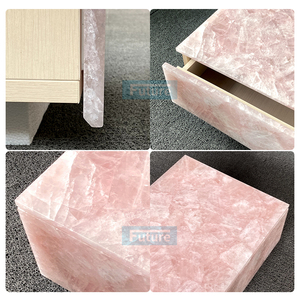 Mueble de TV de Lujo en Mármol Rosa Cuarzo 100% Natural con Base Baja y Cajones para Sala de Estar de Villa, Apartamento u Hotel - Product Image 2