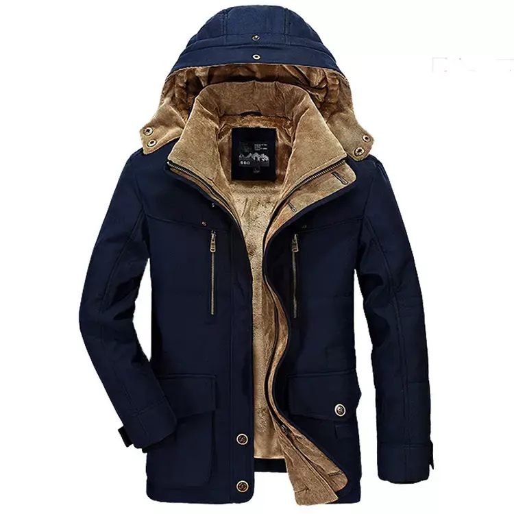 Chaqueta gruesa y cálida con capucha para hombre, chaqueta informal a prueba de viento personalizada, de invierno, de talla grande, forro polar de tela tejida