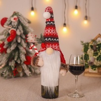 Boneka Kurcaci Hutan Berkerudung Pom Pom, Dekorasi Natal Gaya Tongkat, Sarung Botol Natal untuk Hiasan Meja Liburan, Penutup Botol Anggur