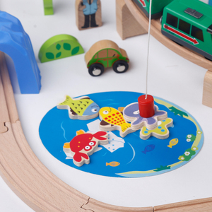 Ensemble de <span class=keywords><strong>train</strong></span> en bois en gros pour enfants avec 82 pièces de rails, pont, tunnel, animaux du zoo, jouet éducatif précoce pour enfants - Product Image 3