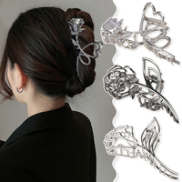 Grande pince à cheveux en métal en forme de rose, fleurs en alliage, pince à cheveux requin, vente en gros, pince à cheveux exquise, accessoires pour cheveux pour femmes