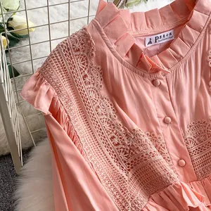 Vestido de noche de línea A de <span class=keywords><strong>moda</strong></span> coreana Vintage para <span class=keywords><strong>mujer</strong></span> Sexy dulce comestible árbol <span class=keywords><strong>hongo</strong></span> encaje botón manga larga drapeado sólido playa - Product Image 2