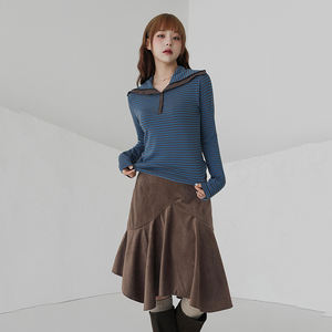 Falda Midi Marrón con Dobladillo Asimétrico - Falda Texturizada de Otoño Estilo Mylady Vintage de Cintura Alta - Product Image 4