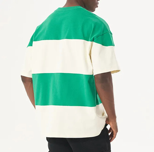 Peso pesado Rayas Collage Color Ocio Manga corta Cuello redondo Hombro caído Camiseta de gran tamaño - Product Image 5