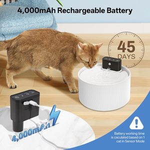 2.2L <strong>Ceramic</strong> <strong>Cat</strong> Water <strong>Fountain</strong> Wireless Sensor Rechargeable Battery Operated 4000mAh Quiet Drinking <strong>Fountain</strong> for <strong>Cats</strong> and Dogs - Product Image 3