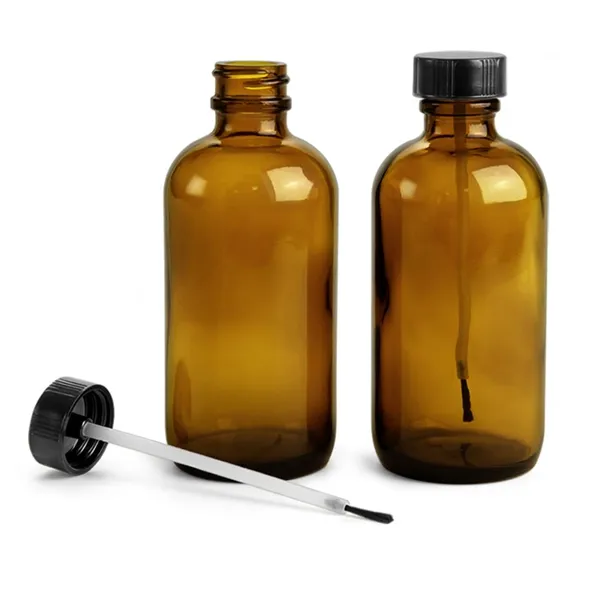 1/2 oz 1 ounce 2 oz 4 oz Amber Glass Boston Rounds bottles w/ Brush Caps