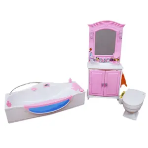 кукл... Suppliers-Симпатичная мебель для ванной комнаты, набор для игр, ванная + туалетный столик + чехол для куклы Барби 1/6, домик, лучший подарок, игрушки для детей