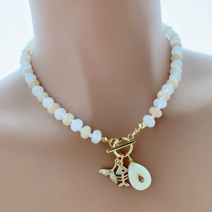 Collier en perles d'agate crème blanche style bohème BD-C6723, pendentif en forme d'arête de poisson, de queue de sirène ou de goutte d'eau, bijou de vacances, cadeau - Product Image 6