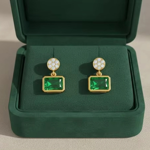 14KT Gold Natural/Labgrown Octagon Gemstone & Diamonds Gala Drop Earrings - Product Image 5