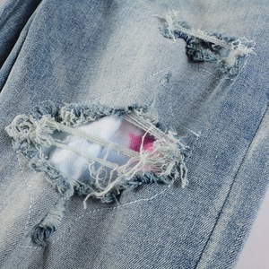 Jeans da Uomo di <span class=keywords><strong>Marca</strong></span> Trendy Stile Europeo-Americano, Strappati e Patchwork, Vintage con Lettere, Elasticizzati, Slim Fit, Traspiranti, Estivi - Product Image 4