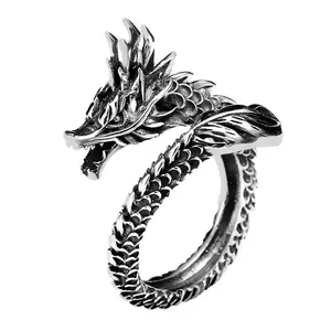 Fashion Retro Style Male Alloy Electroplated Dragon Ring National Style New 20265-2 Chinese CLASSIC Titanium Engagement Ring