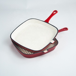 Poêle à frire en <span class=keywords><strong>fonte</strong></span> <span class=keywords><strong>émaillée</strong></span> en gros d'usine, poêle grill antiadhésive <span class=keywords><strong>rayée</strong></span>, compatible gaz et induction pour barbecue familial en extérieur - Product Image 5