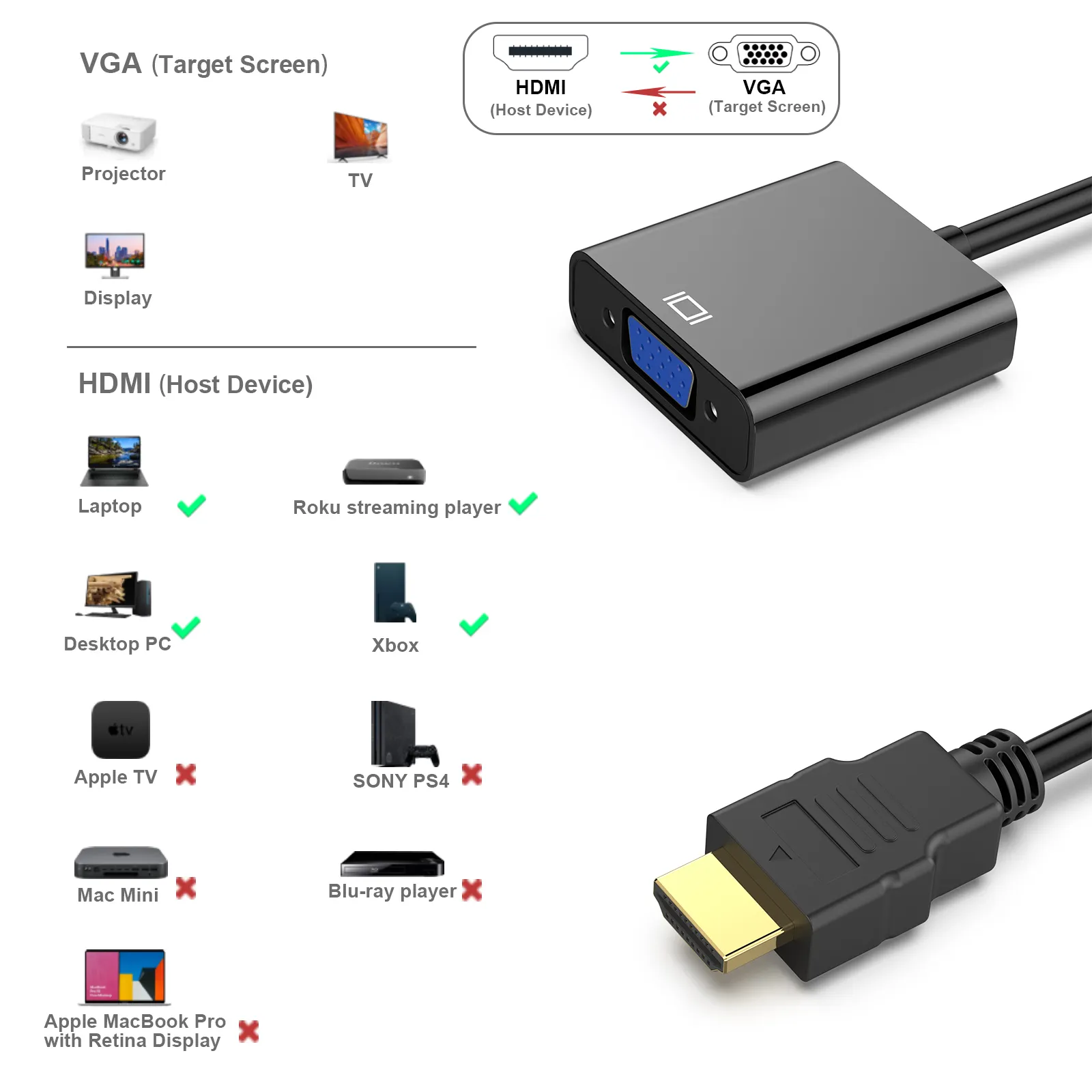Personalizzabile in oro placcato HDMI a VGA adattatore HDMI Video cavo 1080P HDMI maschio a VGA femmina convertitore per PC portatile Tablet HDTV