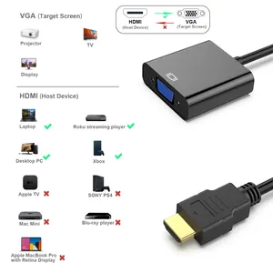 PCラップトップタブレットHDTV用の金メッキHDMI-VGAアダプターHDMIビデオケーブル1080PHDMIオス-VGAメスコンバーターのカスタマイズ