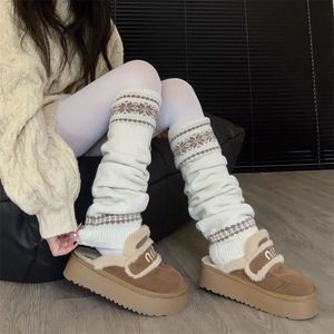 Fair Isle Knitted Slouch <b>Socks</b> With Snowflake Pattern Warm Winter Leg Warmers For Women Autumn And Winter Fashion - Product Image 1