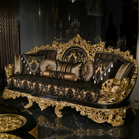 Canapé combiné en bois massif sculpté de luxe européen, tissu doré, style palais, mobilier de salon, ensemble de canapés en bois pour villas françaises