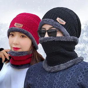 ชุดหมวกและผ้าพันคอฤดูหนาวอบอุ่นหมวกถักทันสมัยสำหรับผู้ชายผู้หญิง