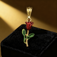 Vente en gros de bijoux DH en cuivre plaqué or 14 carats pour femmes, mode belle fête des mères, amour romantique, pendentif rose rouge pour mariage