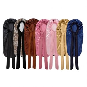 Spandex Satin Bonnet Stretch Band Sleep Cap With Attached Tie Twist Button for <b>Braids</b> Natural Nighttime Hair Wrap Gift - Product Image 3