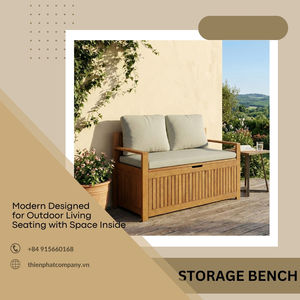 Banc de jardin en bois massif d'acacia avec boîte de rangement et coussin, 2 places, style moderne minimaliste - Product Image 6