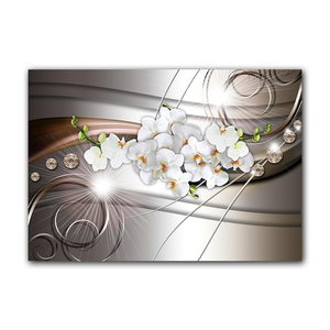 Nhà máy trực tiếp bán hàng trừu tượng về hoa lan trắng trên một thành phần bạc nền in vải sơn cho nhà - Product Image 1