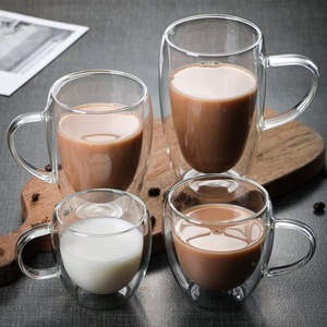 Tasse en verre à <span class=keywords><strong>double</strong></span> <span class=keywords><strong>paroi</strong></span> résistante aux hautes températures avec poignée, tasse à thé de bureau et domestique, tasse à café au lait isolée à <span class=keywords><strong>double</strong></span> couche - Product Image 2